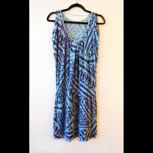 Calvin Klein Blue Patterned Cold Shoulder Short Sleeve Dress